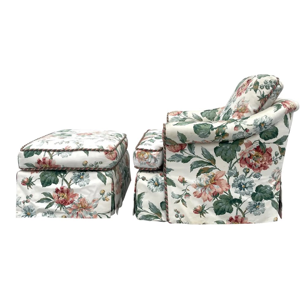 Floral Arm Chair With Ottoman Late 20th Century, $585, Chairish