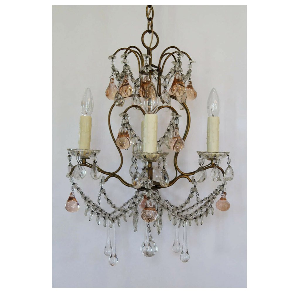French Antique Blush Pink Beaded Chandelier, $2795, Etsy