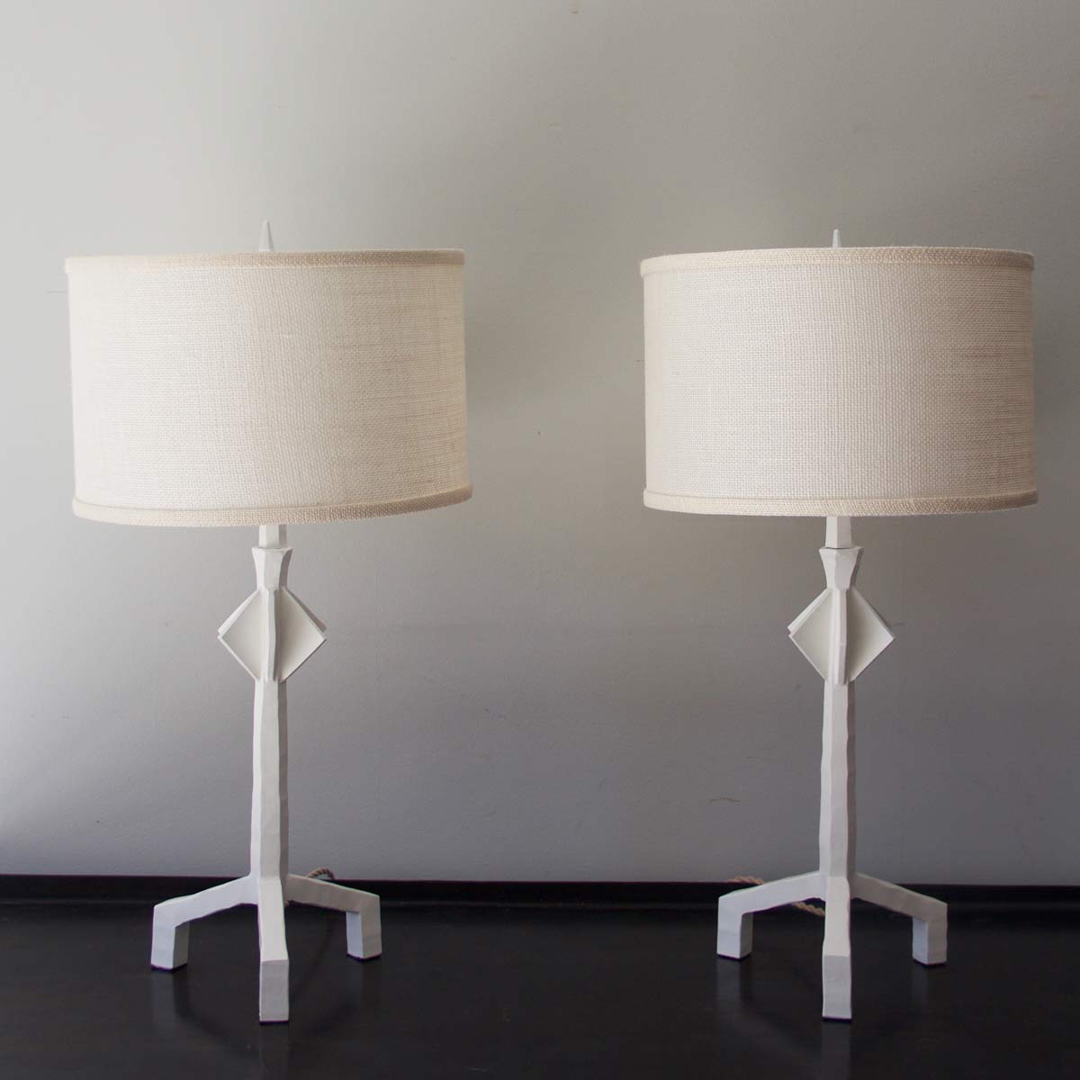 Gesso-White Painted Hand Forged Steel Etoile Style Table Lamps, each $1,200, RT Facts
