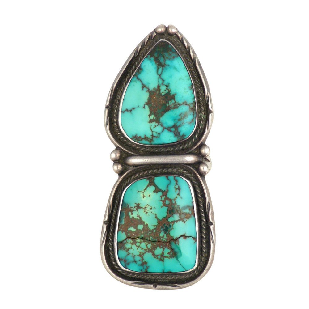Navajo Silver Ring with Two Bisbee Turquoise Cabochons, c.1960, $750, Shiprock Santa Fe