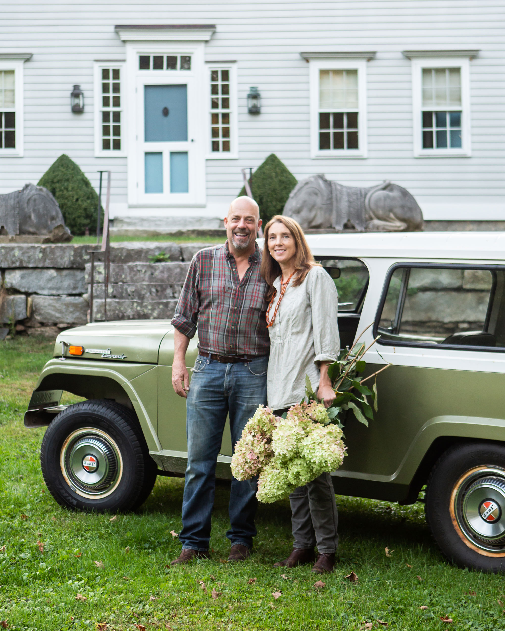 Greg and Natalie Randall outside their Litchfield County home.