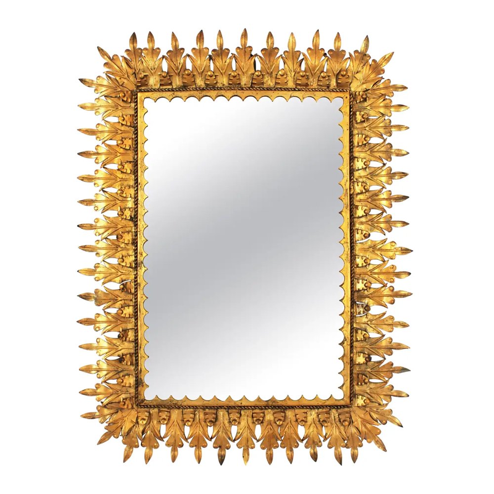 Hollywood Regency Rectangular Mirror, Gilt Iron, $3298.96, 1stDibs
