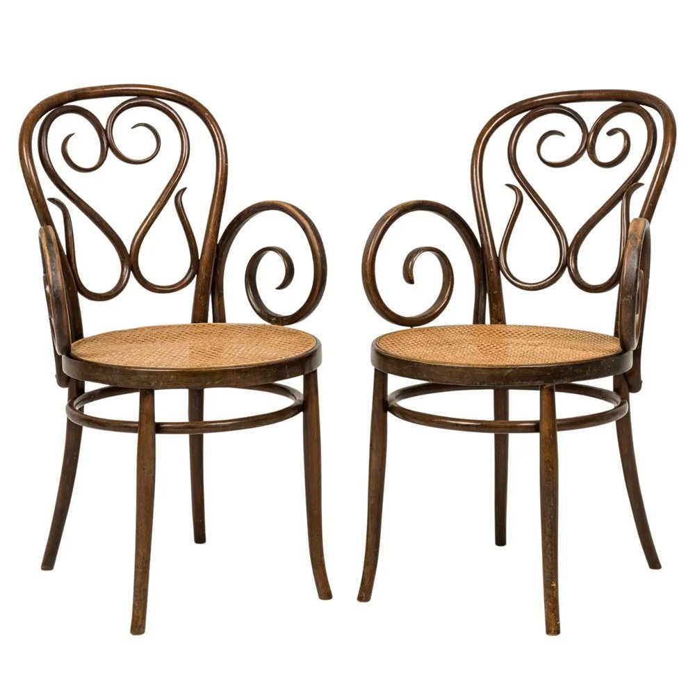 Pair of Italian Bentwood and Caning Scroll Design Armchairs, $7500, 1stDibs